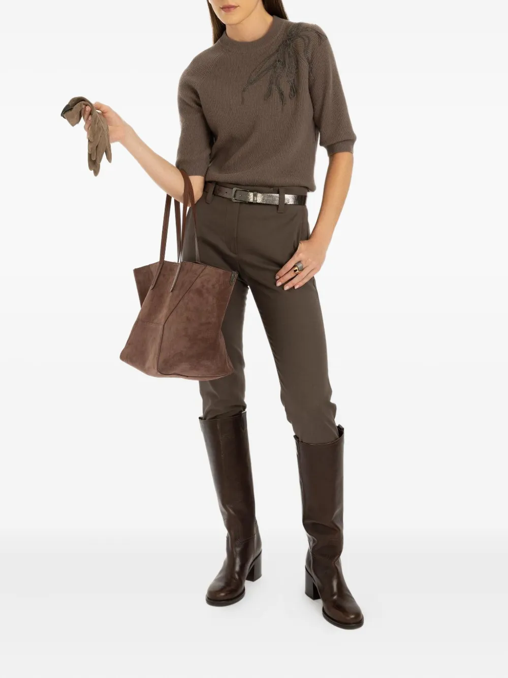 Brunello Cucinelli embroidered short-sleeve sweater Bruin