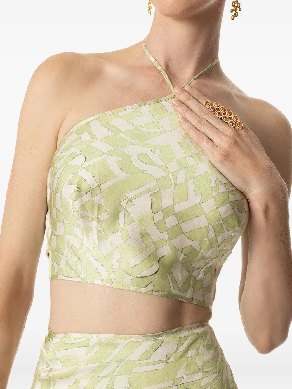 Alexis Nali abstract-print halterneck top Groen