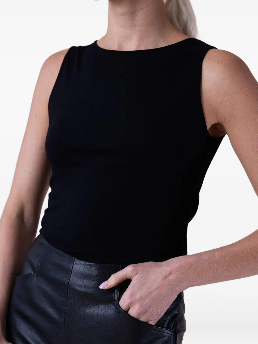 Majestic Filatures crew-neck sleeveless tank top Zwart