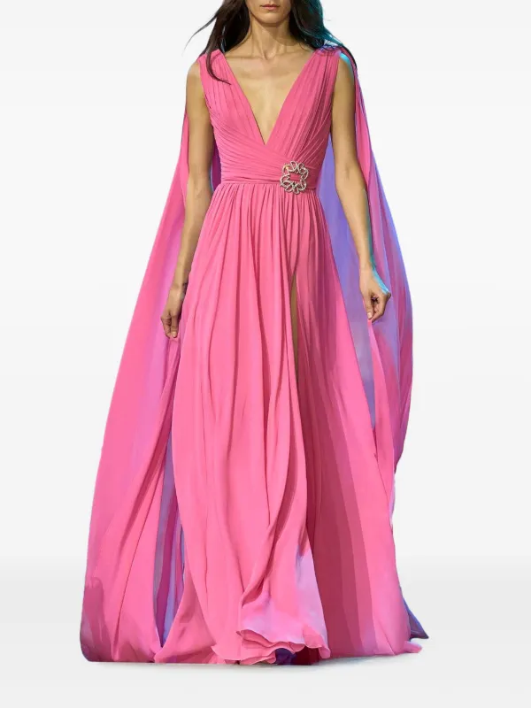 Elie Saab Pleated Cape Dress - Pink