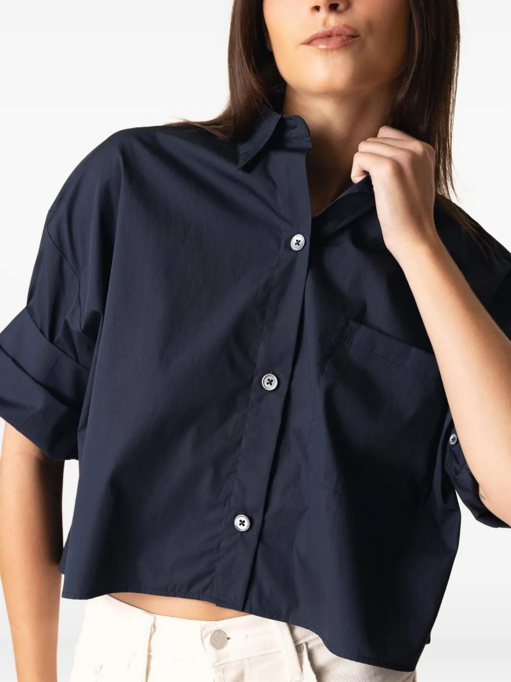 Twp Superfine Pocket Cropped Shirt In Blue