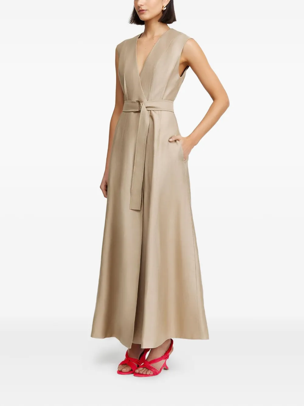 Acler Hepworth belted sleeveless maxi dress Beige