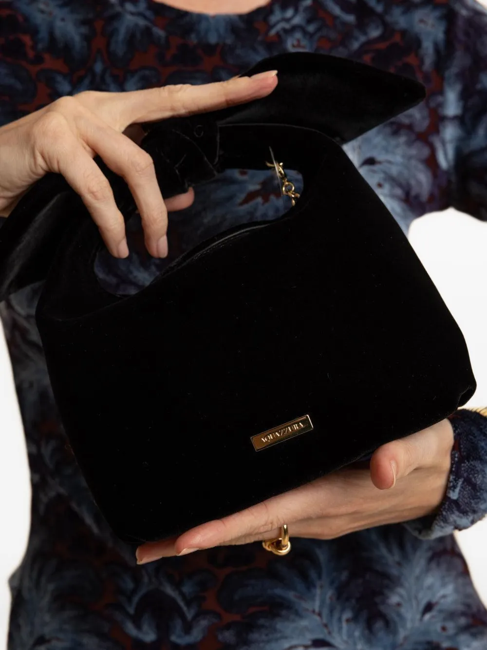 Aquazzura Bow Tie Velvet Tote Bag In Black