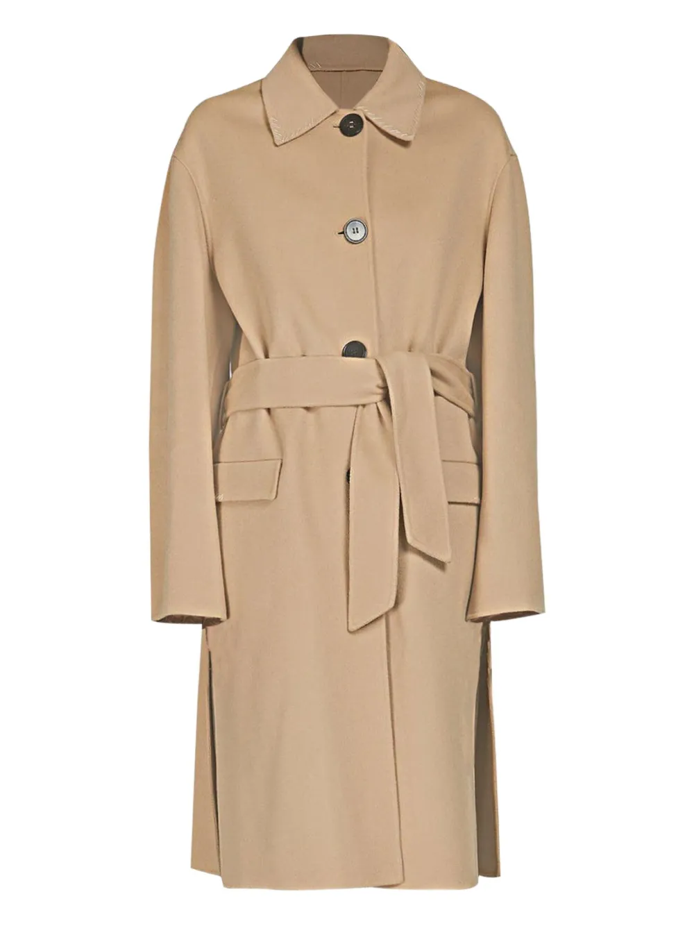 Marni Belted Side-split Coat In Neutral
