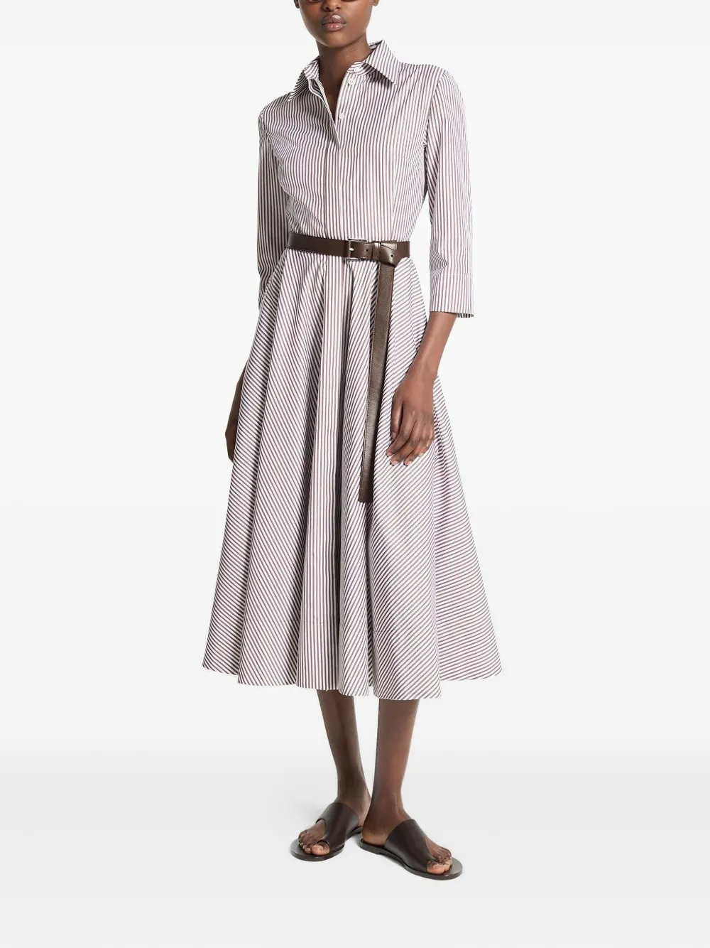 Michael Kors Collection striped belted shirt dress - Wit