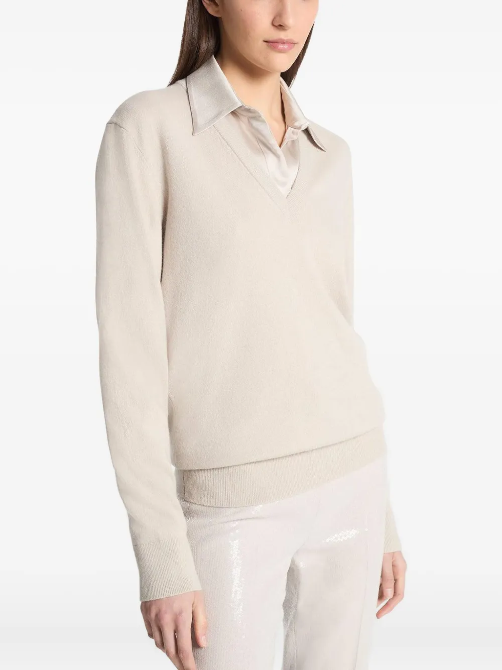Michael Kors Collection V-neck long-sleeve sweater Beige