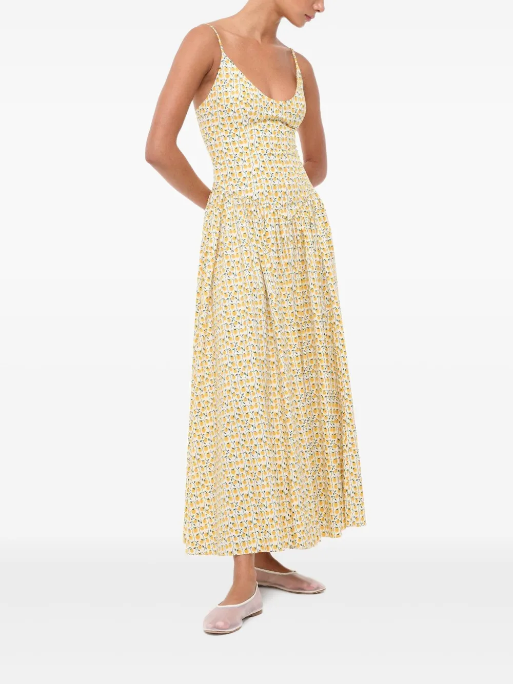 STAUD Dena floral-print midi dress - Geel