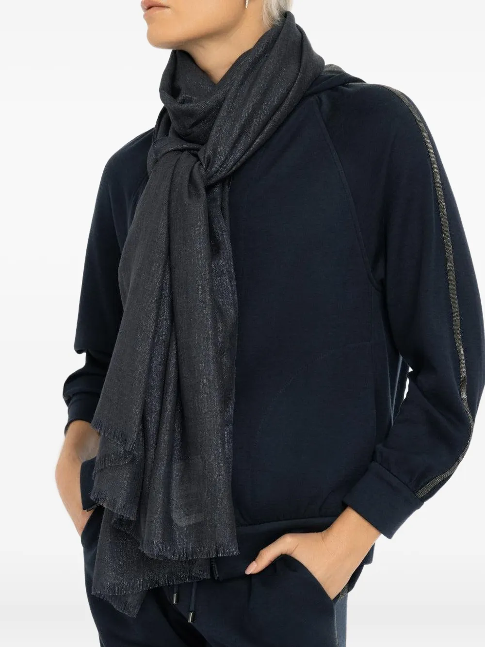 Brunello Cucinelli lurex fringed scarf | azul | Image 1