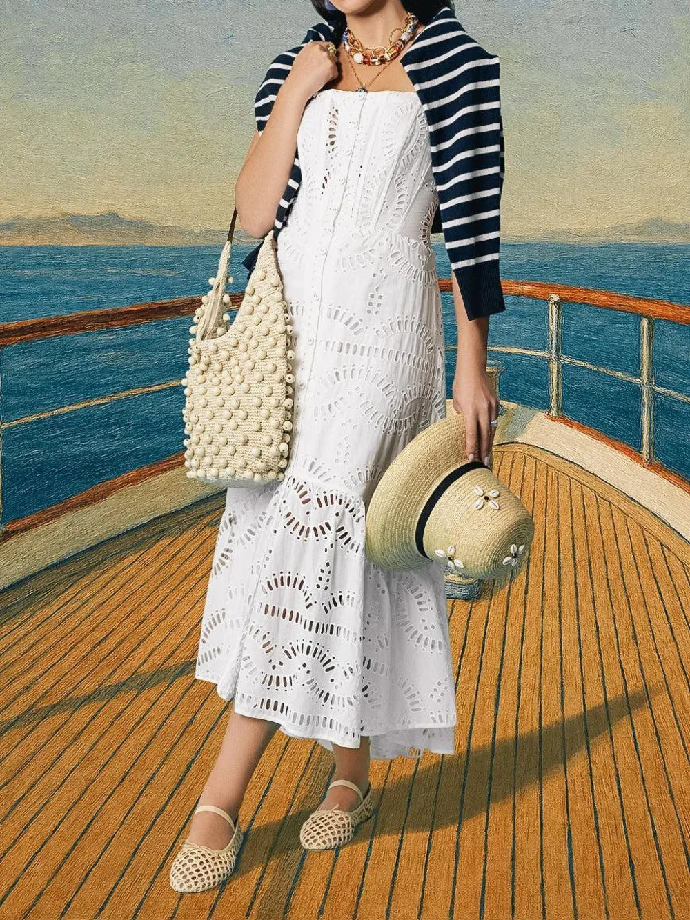 Poolside The Brighton beaded tote bag - Beige
