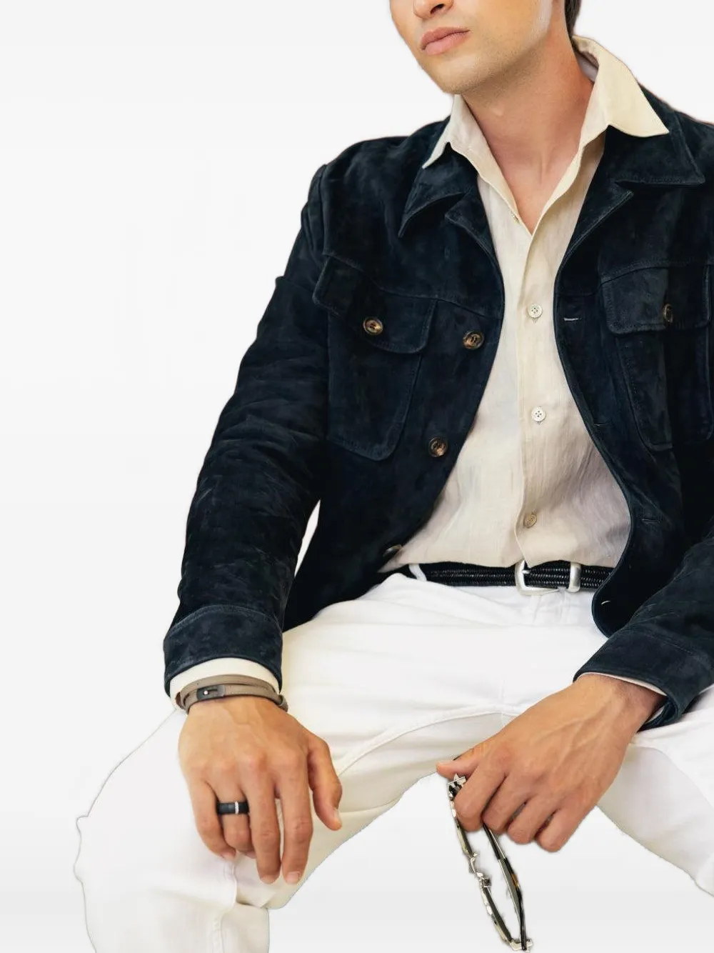 Eleventy suede trucker jacket Blauw