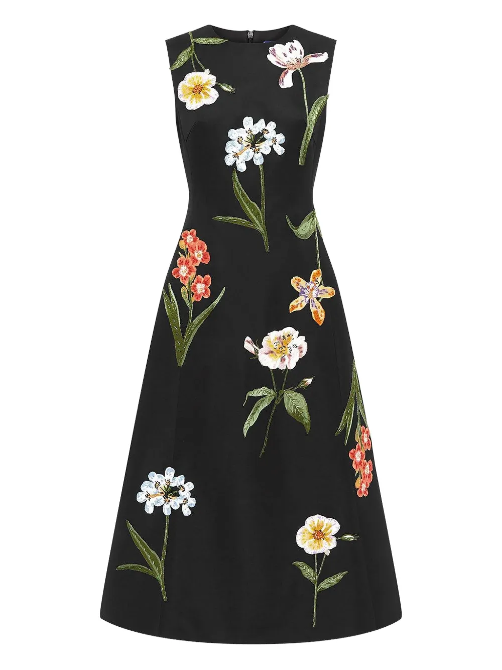 Leo Lin floral embroidered midi dress - ブラック Leo Lin floral embroidered midi dress - ブラック