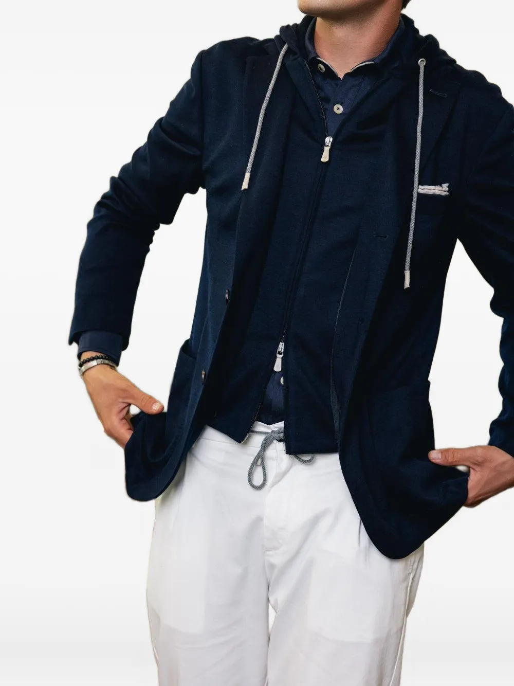 Eleventy hooded single-breasted blazer Blauw