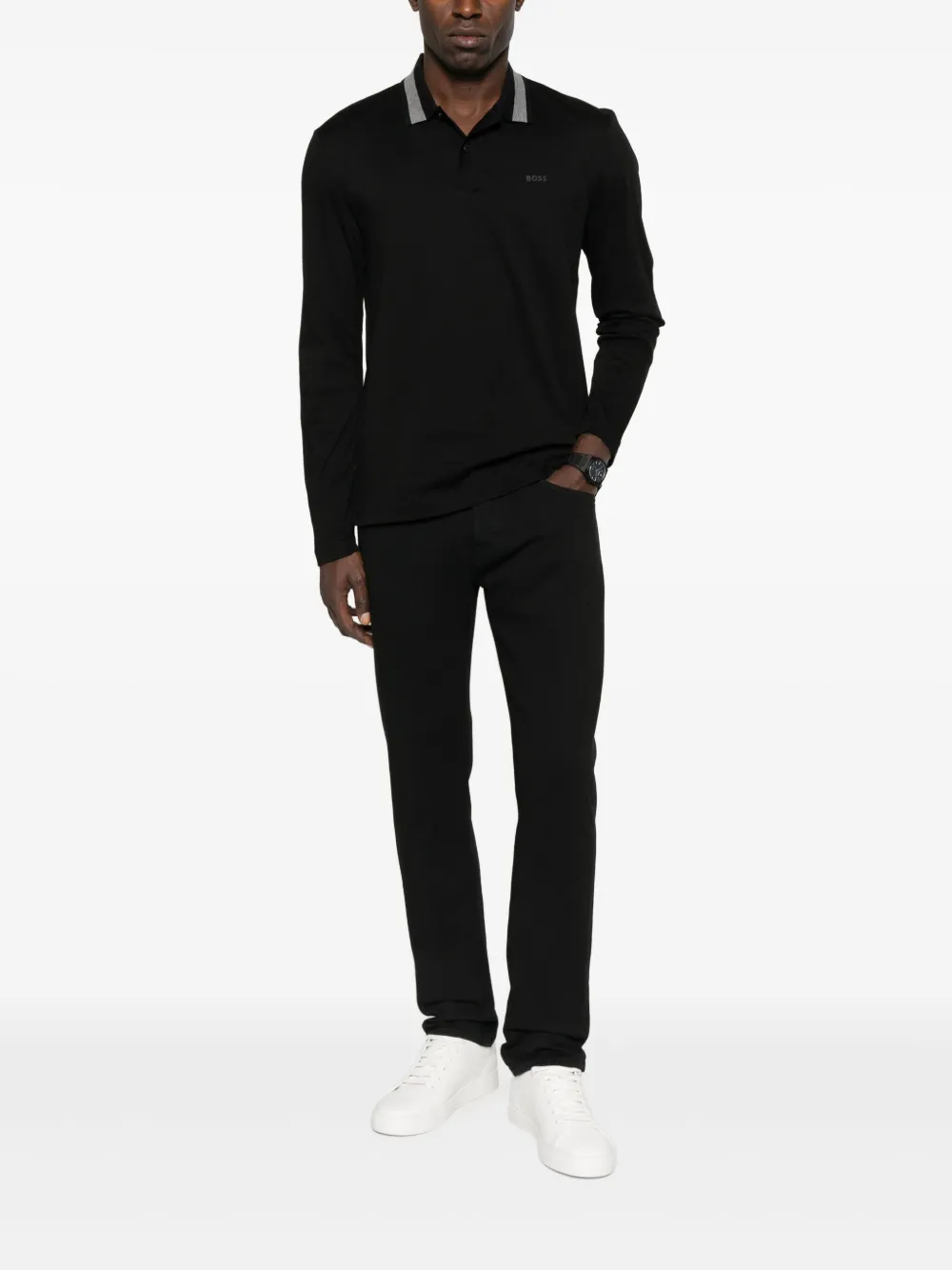 BOSS long-sleeve polo shirt - Zwart