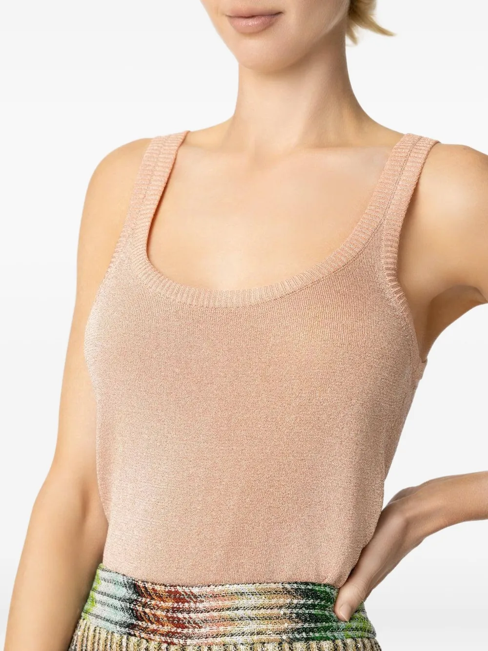 Missoni Scoop-neck Metallic-knit Top In Pink