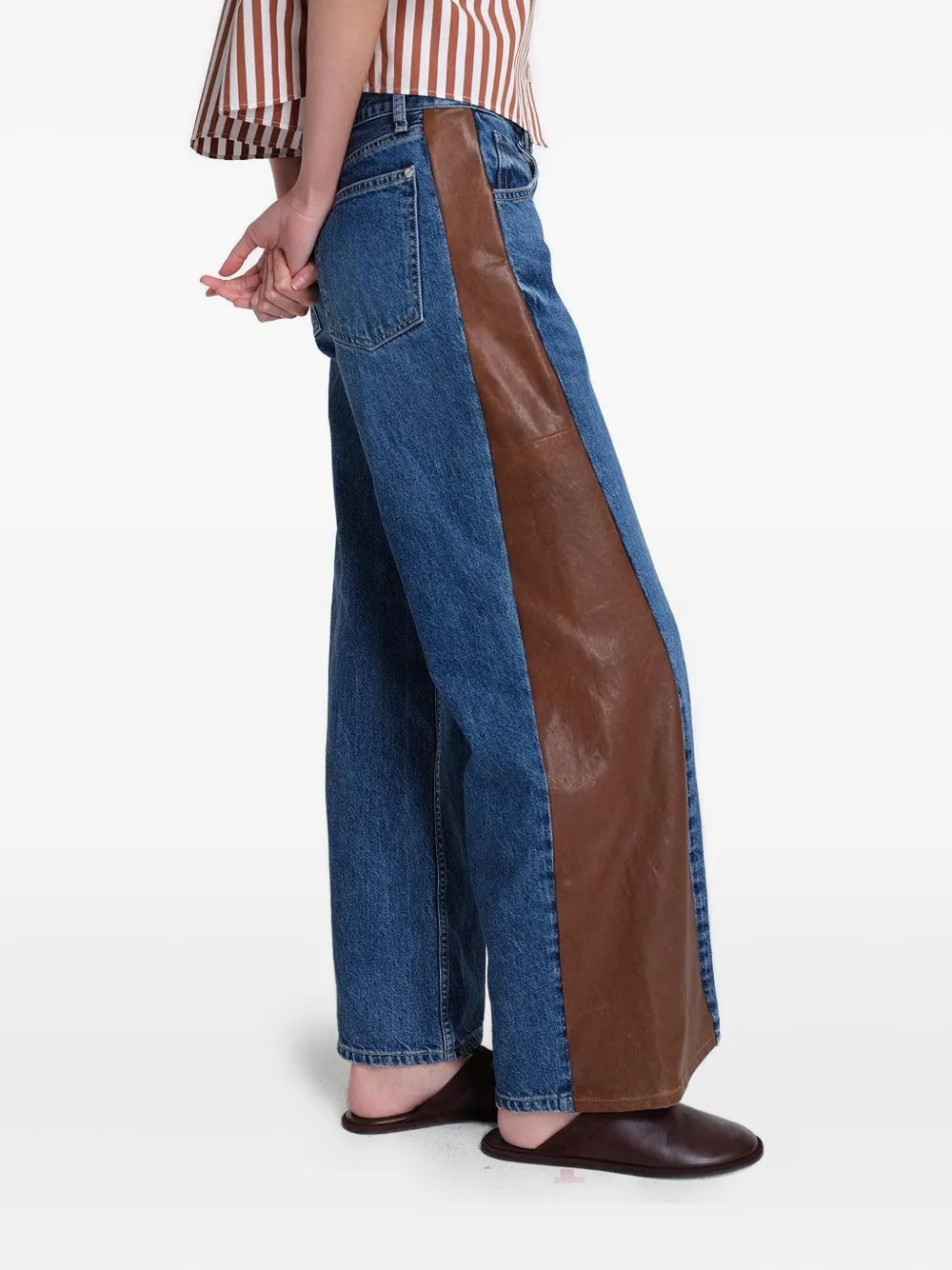 Twp Ramblim Leather-panel Jeans In Blue