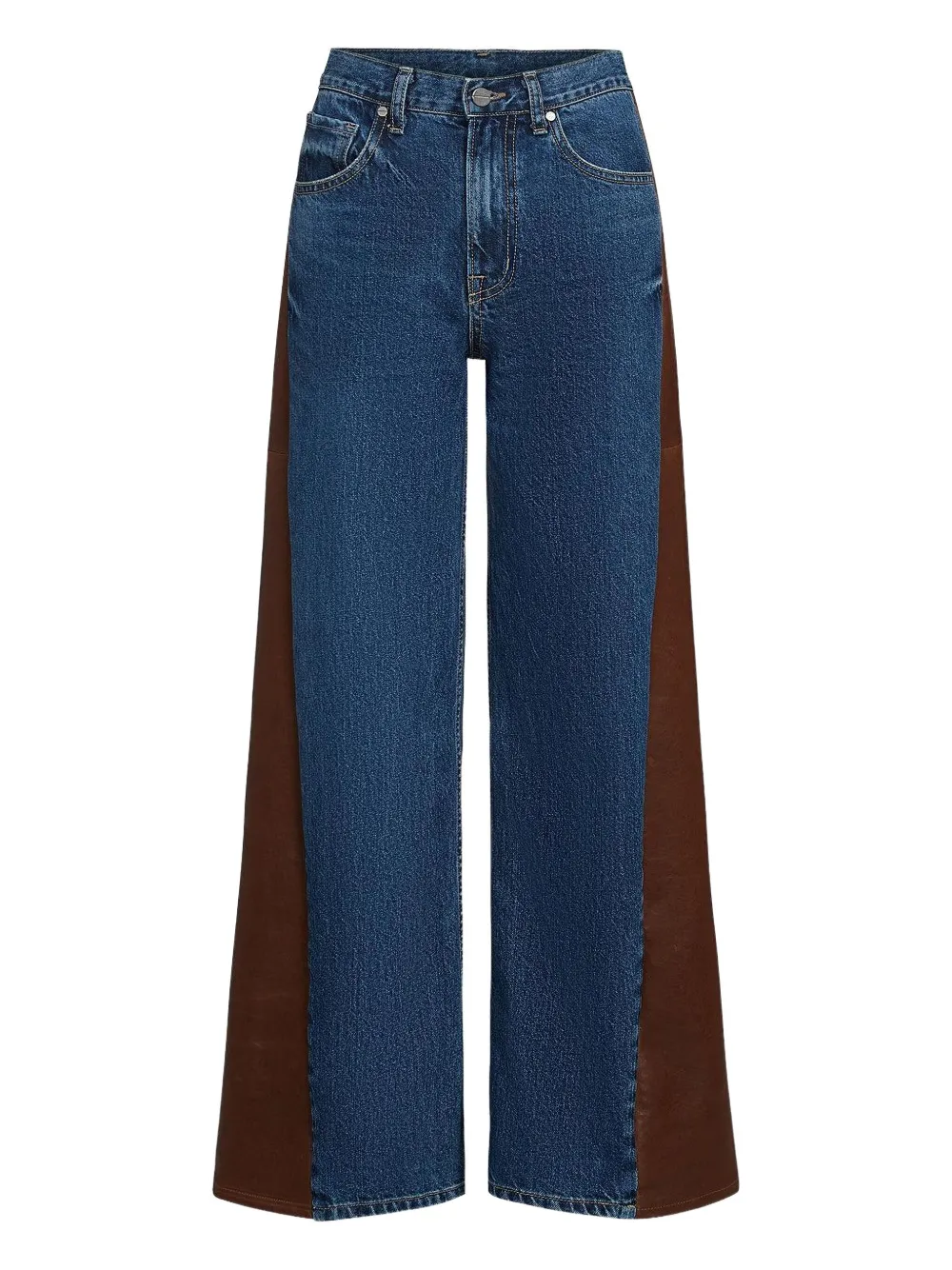 Twp Ramblim Leather-panel Jeans In Blue