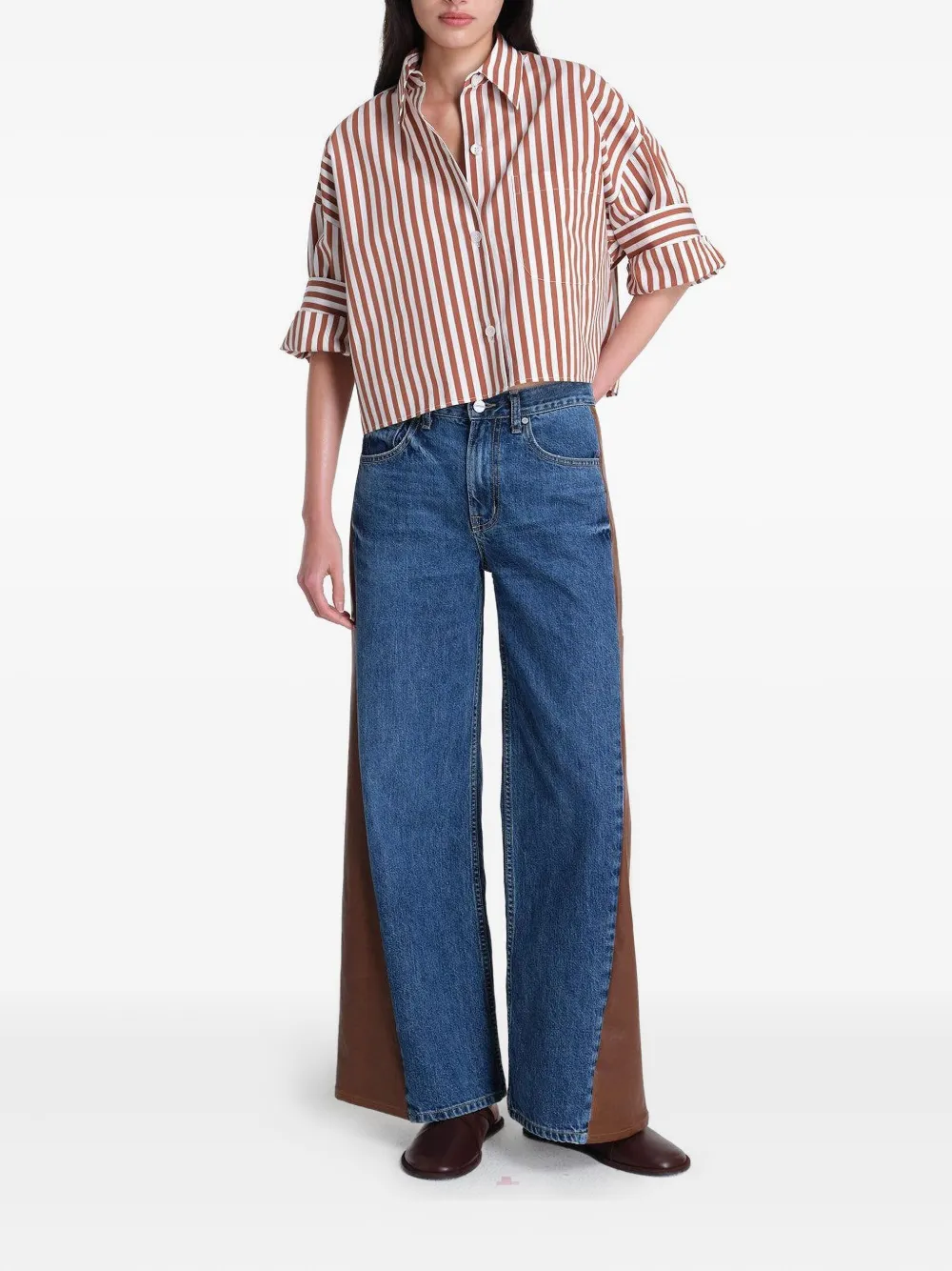 Twp Ramblim Leather-panel Jeans In Blue