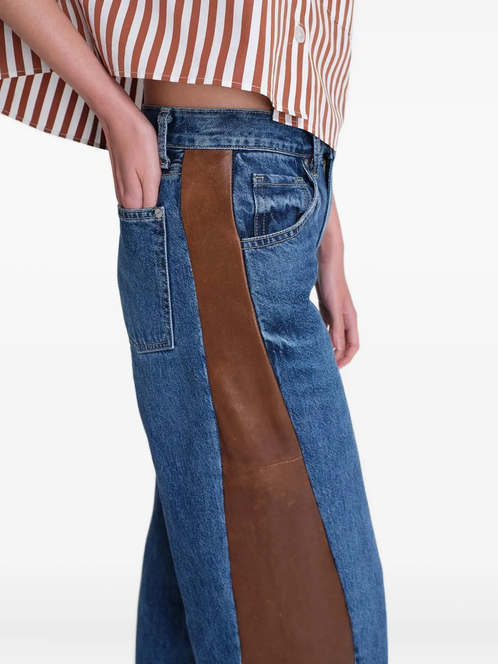 Twp Ramblim Leather-panel Jeans In Blue