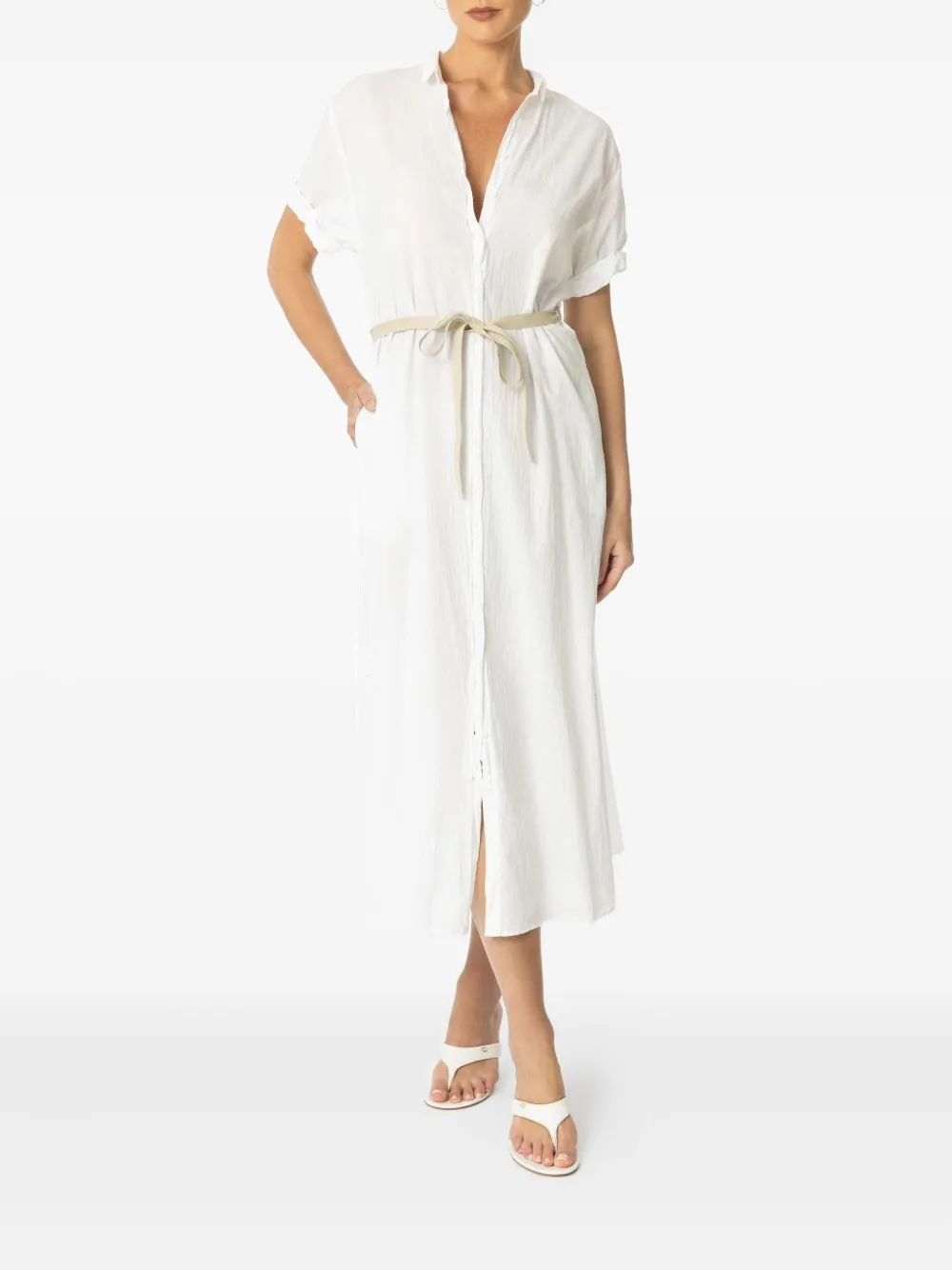 Xirena Linnet button-front belted midi dress - Wit