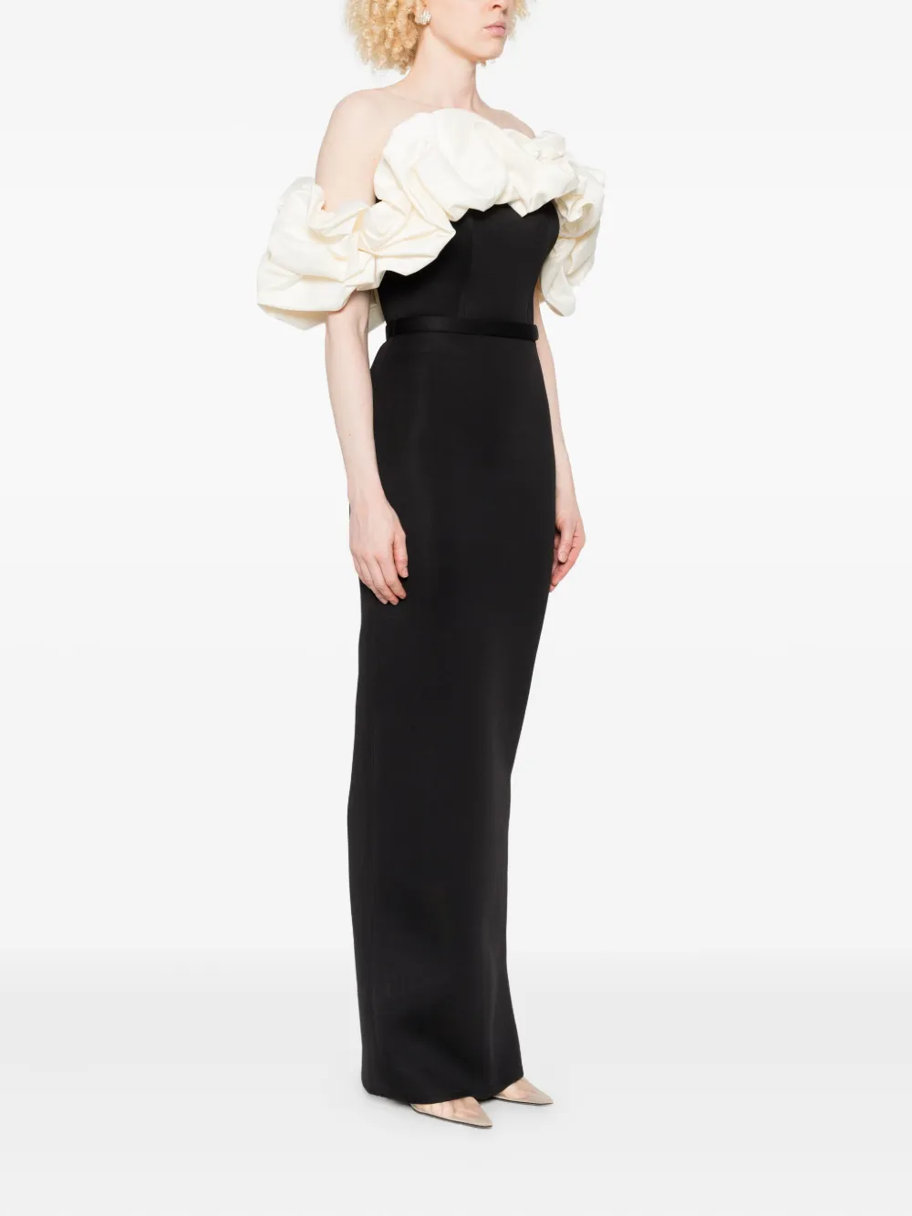 Aavva Off-shoulder Ruffled Midi Dress In Black