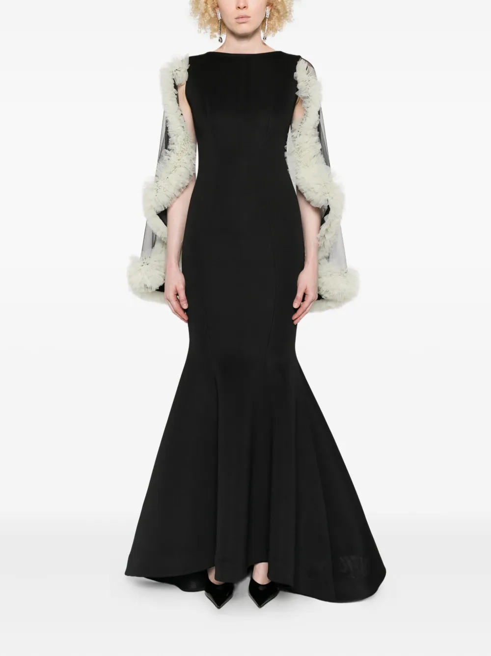 Aavva Ruffle-cape Gown In Black