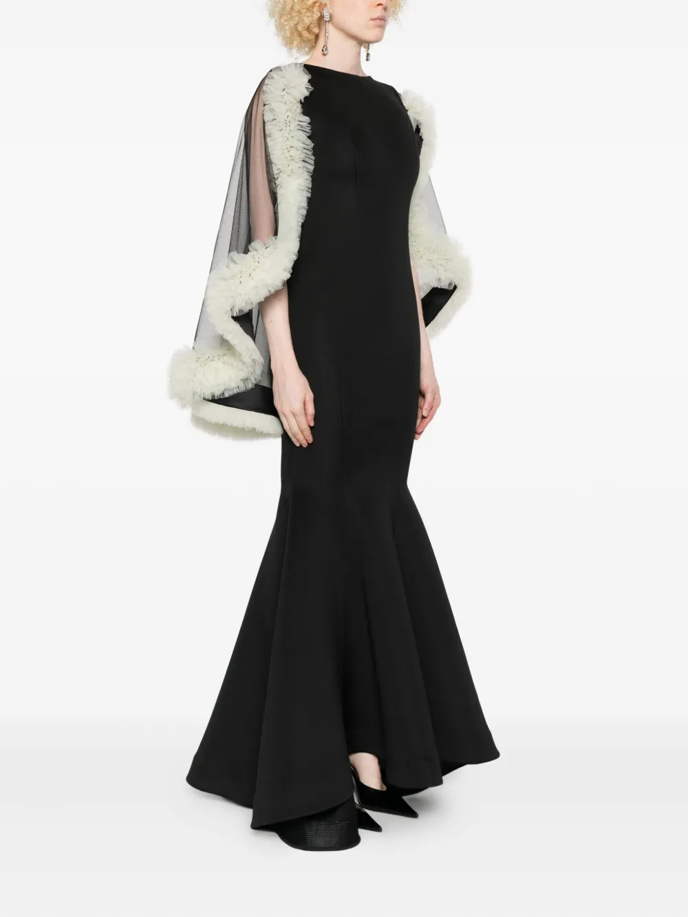 Aavva Ruffle-cape Gown In Black
