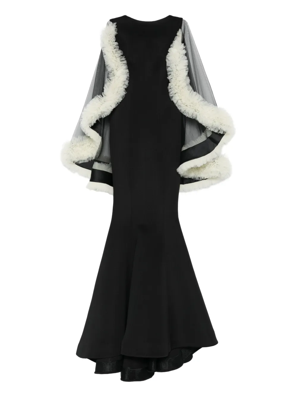 Aavva Ruffle-cape Gown In Black