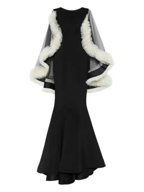 AAVVA ruffle-cape gown 