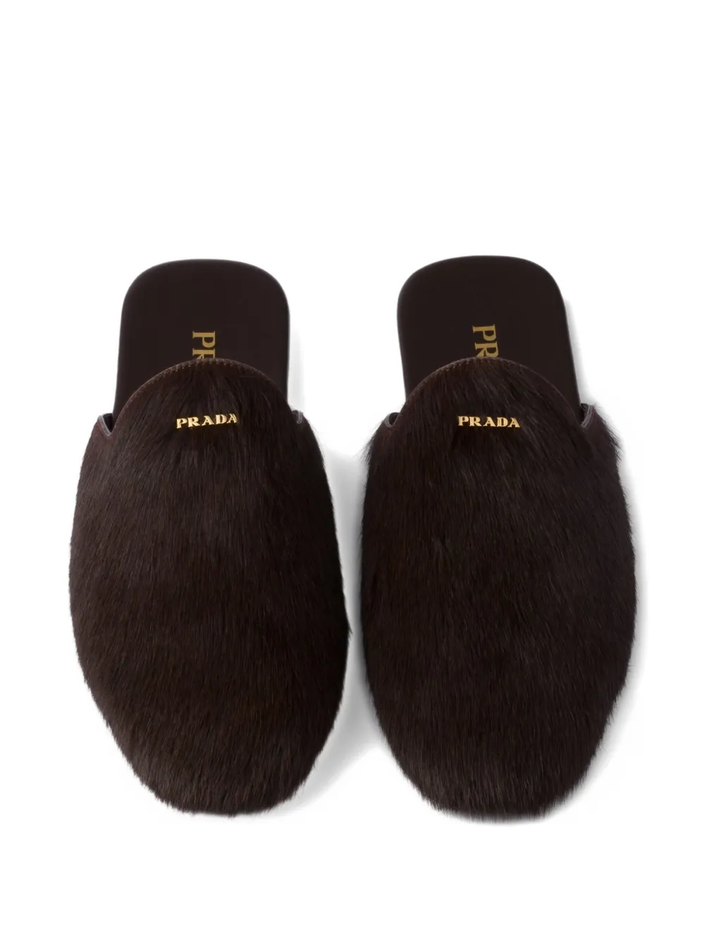Prada Muiltjes met logoplakkaat en kalfshaar Bruin