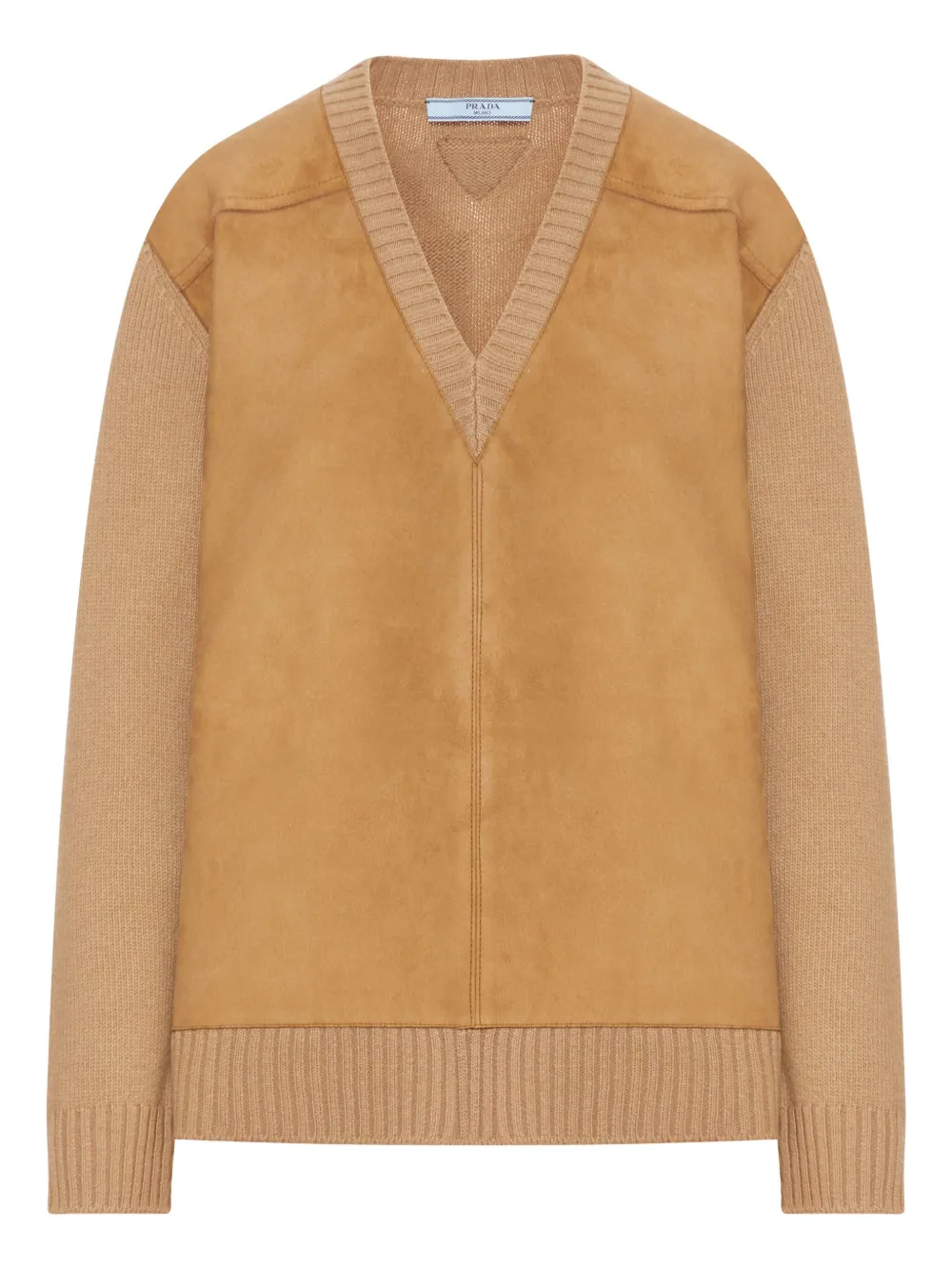 Prada Cashmere, wool and suede V-neck sweater - Marrone