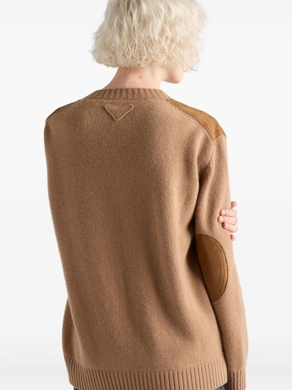 Prada Cashmere, Wool And Suede V-neck Sweater In Brown