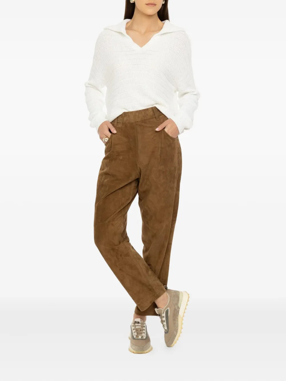 Brunello Cucinelli pull-on suede trousers - Bruin