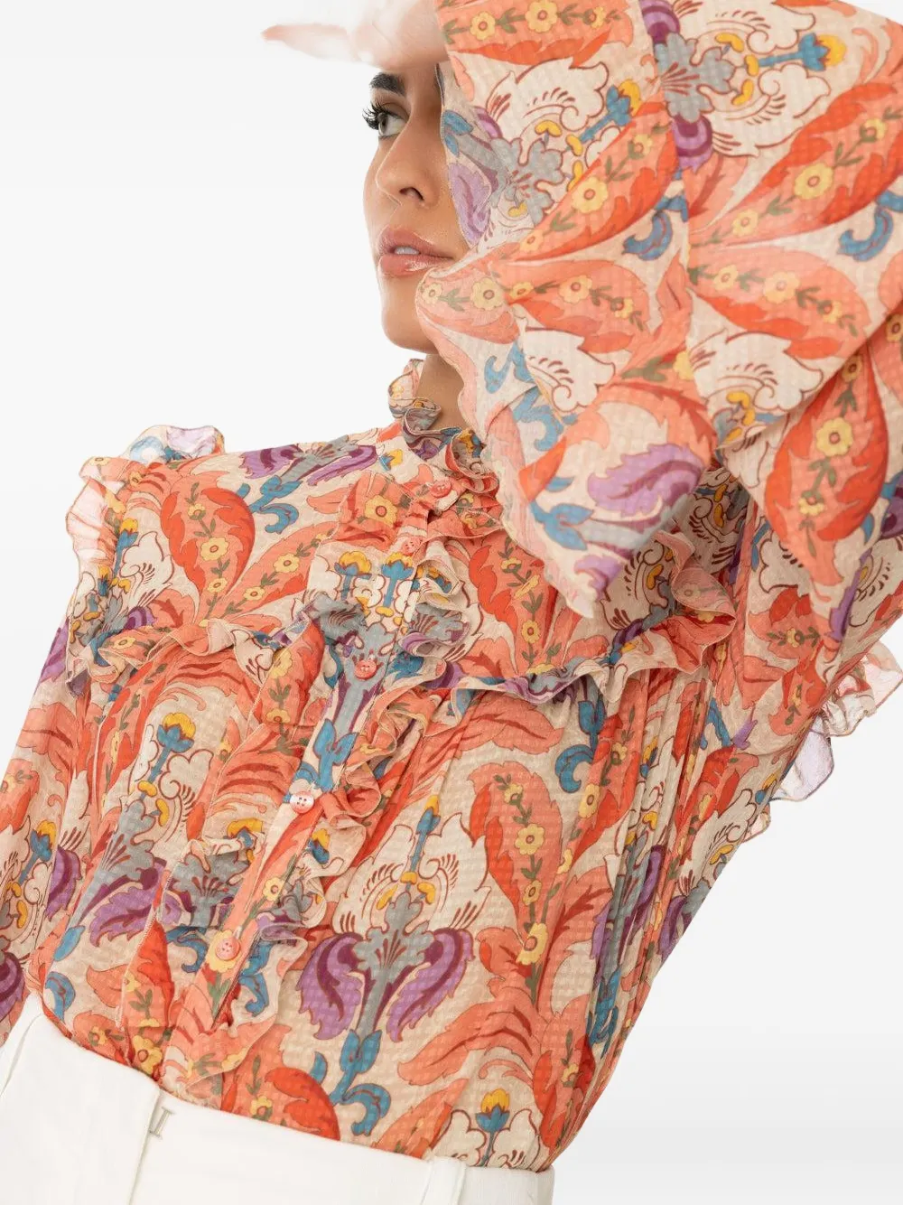 Etro Ruffle-detailed Floral Blouse In Multi