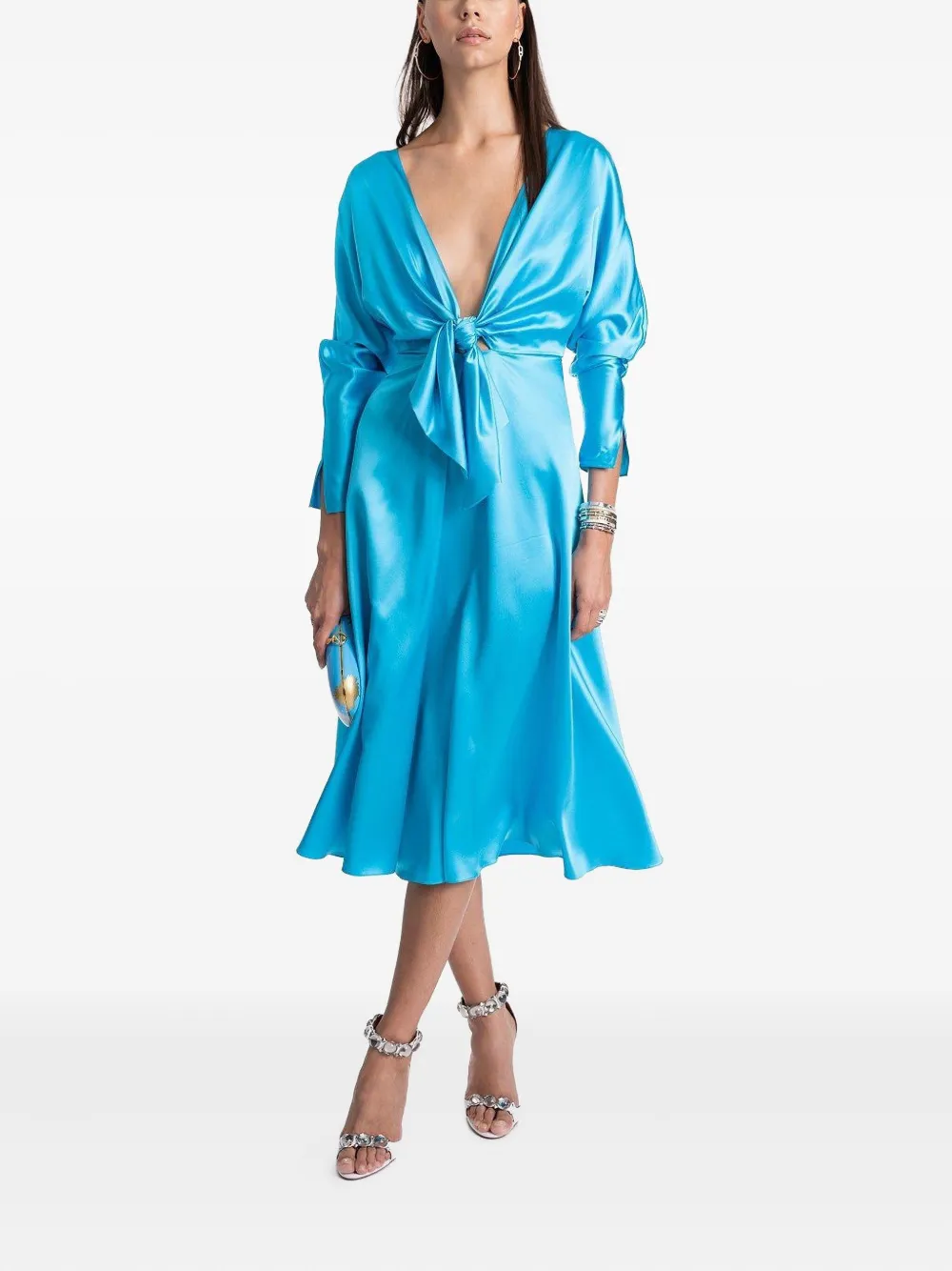 Alejandra Alonso Rojas tie-front long-sleeve midi dress - Blauw