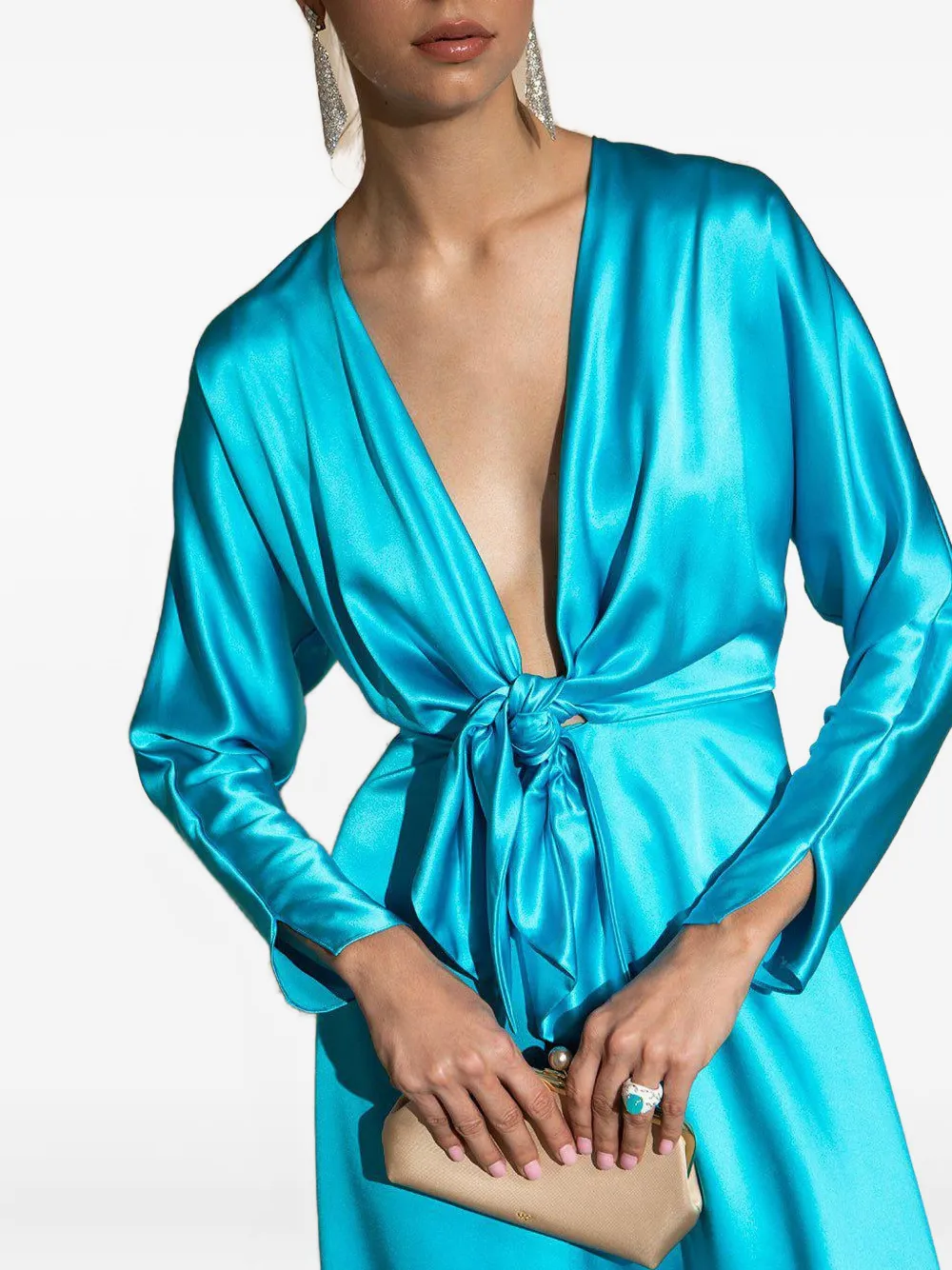 Alejandra Alonso Rojas tie-front long-sleeve midi dress Blauw