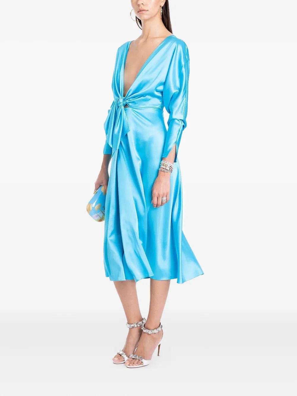 Alejandra Alonso Rojas tie-front long-sleeve midi dress Blauw