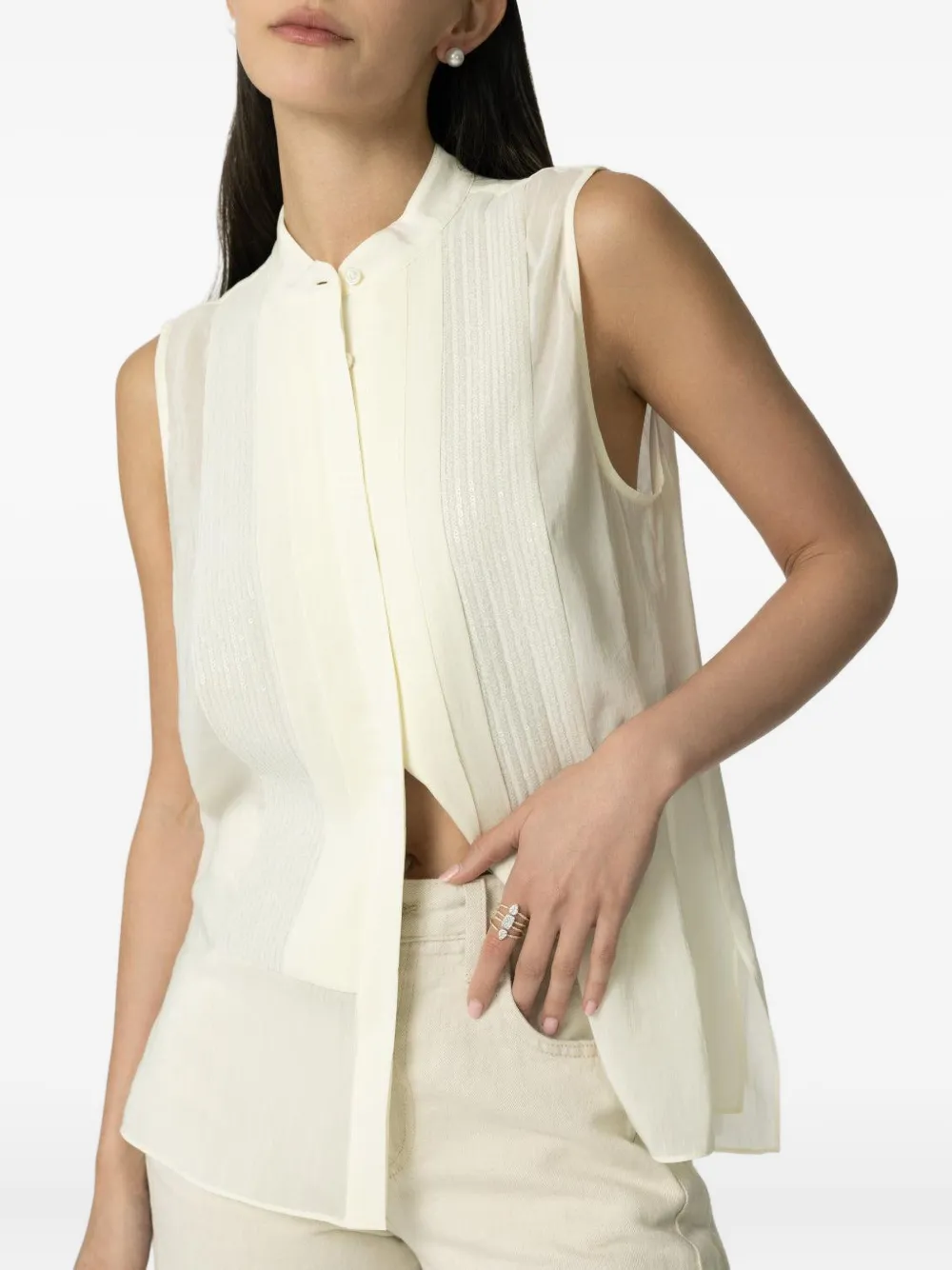 TWP Adele pleated sequin-embellished top Wit