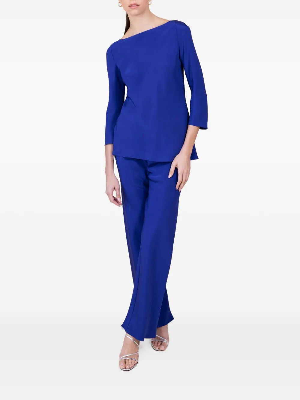 Peter Cohen Boat-neck Quarter-sleeve T-shirt In Blue