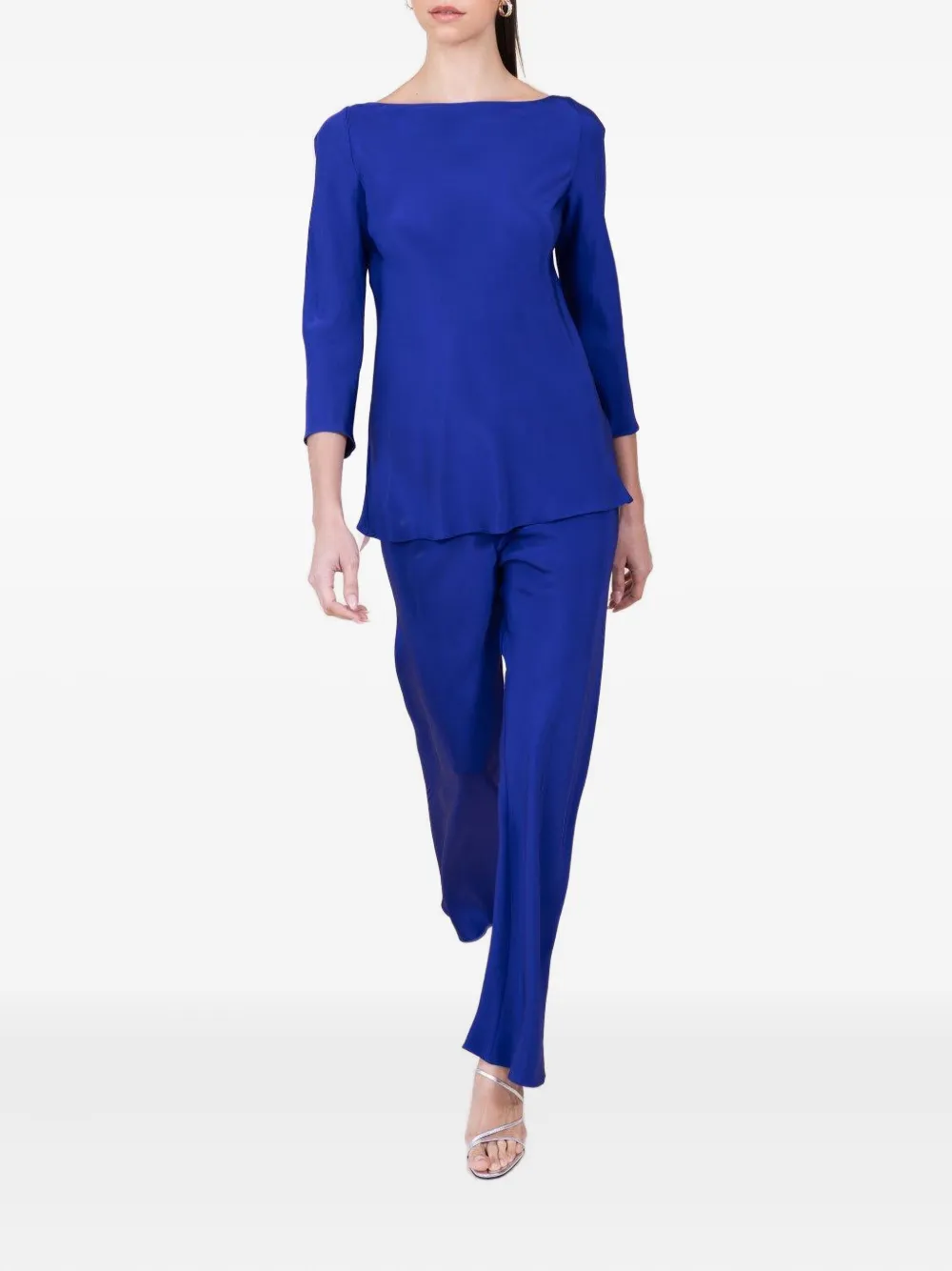 Peter Cohen Boat-neck Quarter-sleeve T-shirt In Blue