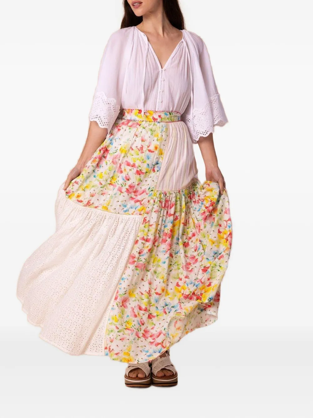 ByTiMo floral-print eyelet-detail skirt - Wit