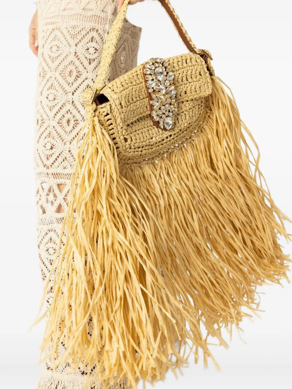 Gedebe Habibi crystal-embellished fringe tote bag - Beige