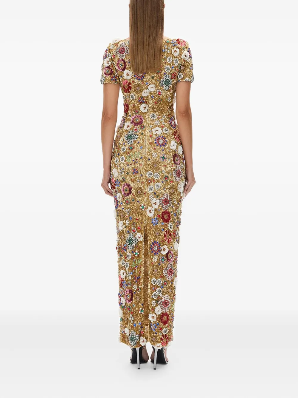 Rachel Gilbert Francesca Embellished Floral Maxi Dress In Gold