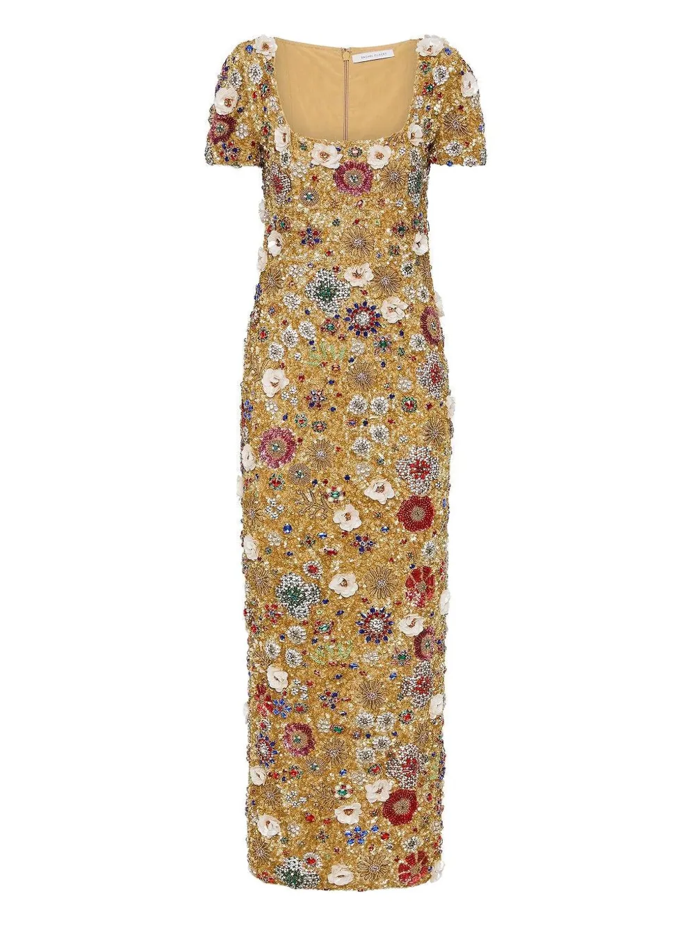 Rachel Gilbert Francesca Embellished Floral Maxi Dress In Gold