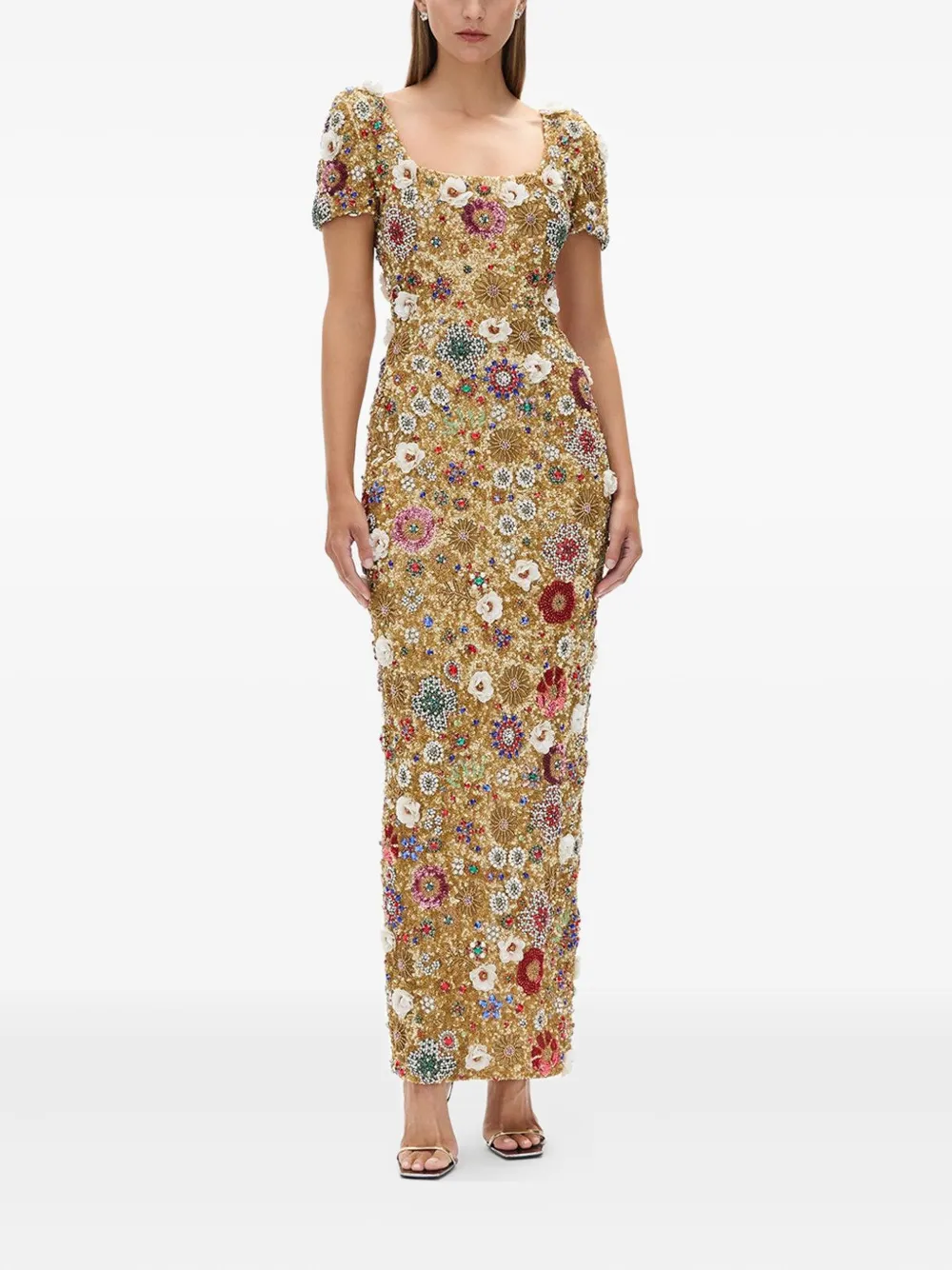 Rachel Gilbert Francesca embellished floral maxi dress - Goud