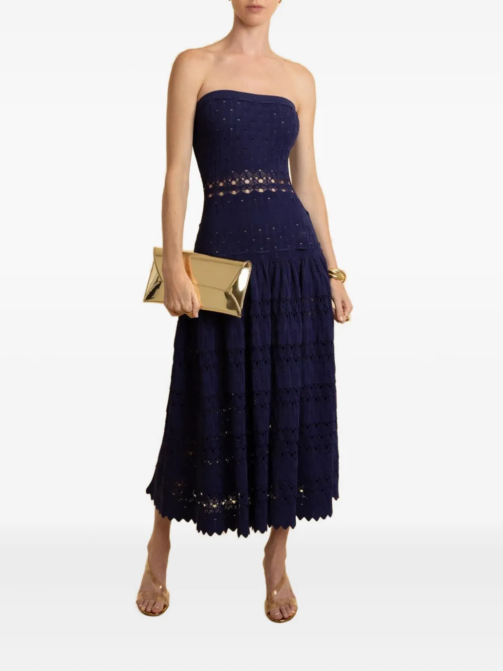 Alexis strapless open-knit dress - Blauw
