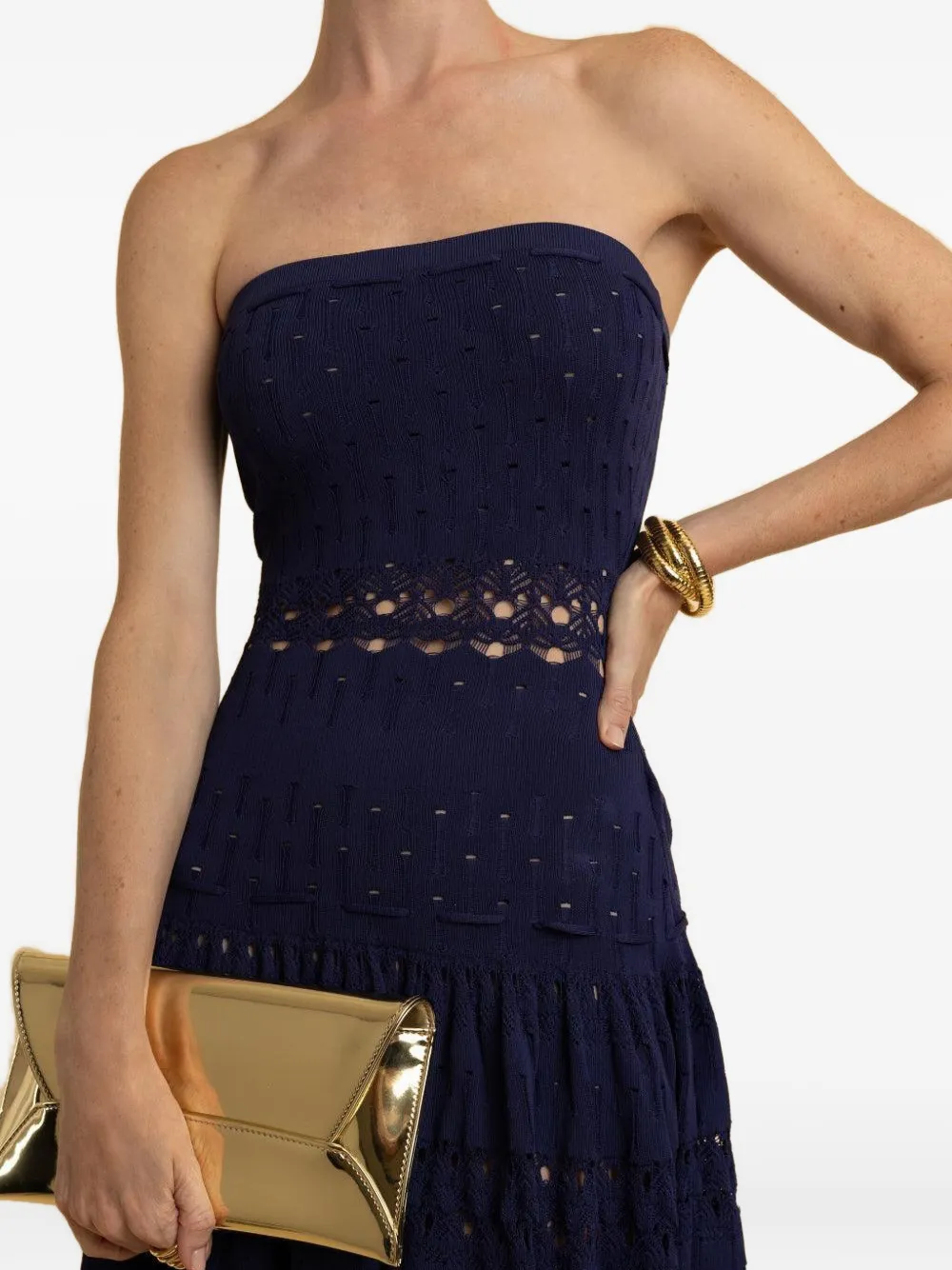 Alexis strapless open-knit dress Blauw