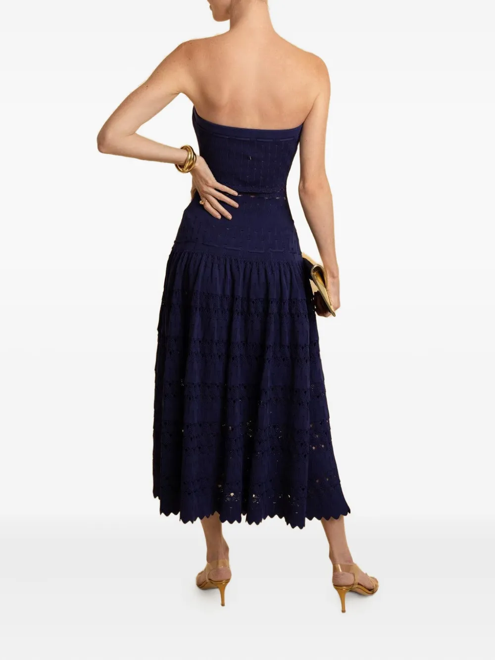 Alexis strapless open-knit dress Blauw