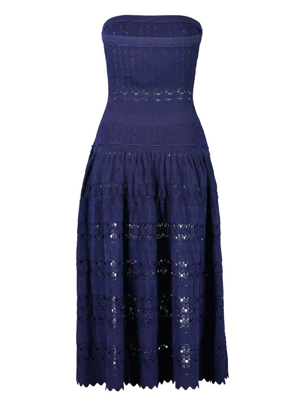 Alexis strapless open-knit dress Blauw