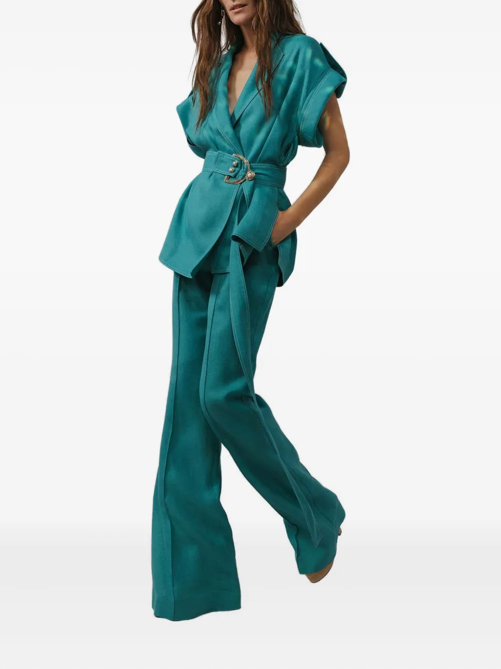 Elie Saab V-neck Belted Blouse In Blue