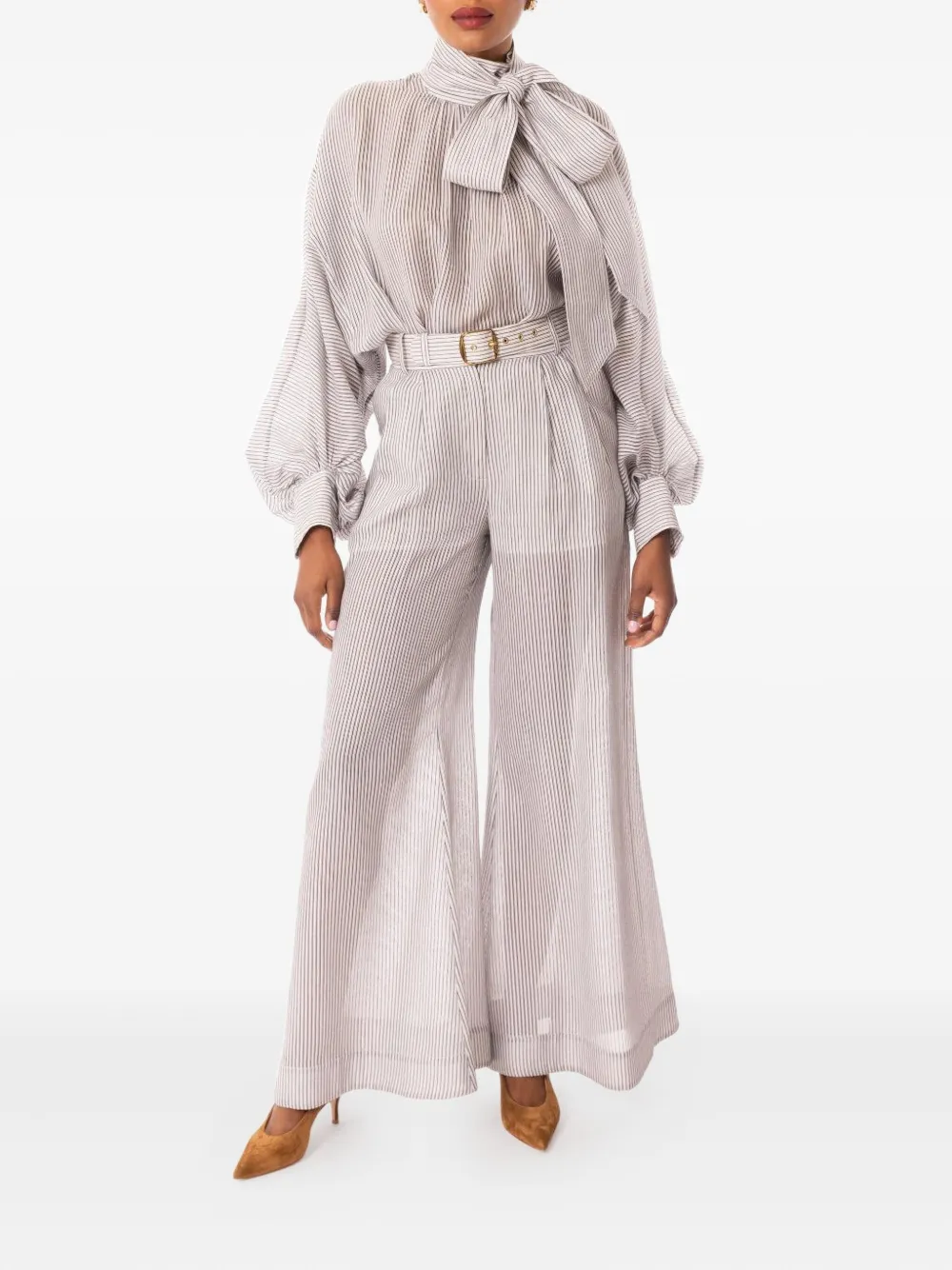 ZIMMERMANN striped balloon-sleeve blouse - Wit